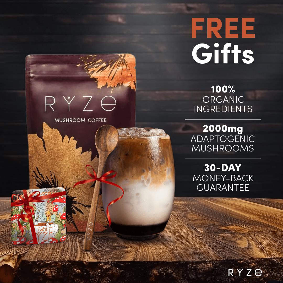 RYZE Mushroom Coffee - with 6 Organic Adaptogenic Mushrooms Grown in USA and High Potency